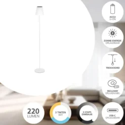 EGLO Scordiano-L Vloerlamp - Solar - 120 cm - Wit - Oplaadbaar