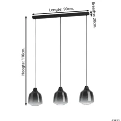 EGLO Sedbergh Hanglamp - E27 - 90 cm - Zwart - Glas