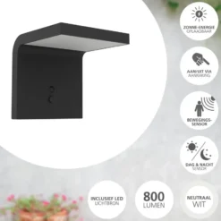 EGLO Spiante Solar Wandlamp - LED - 14 cm - Zwart/Wit