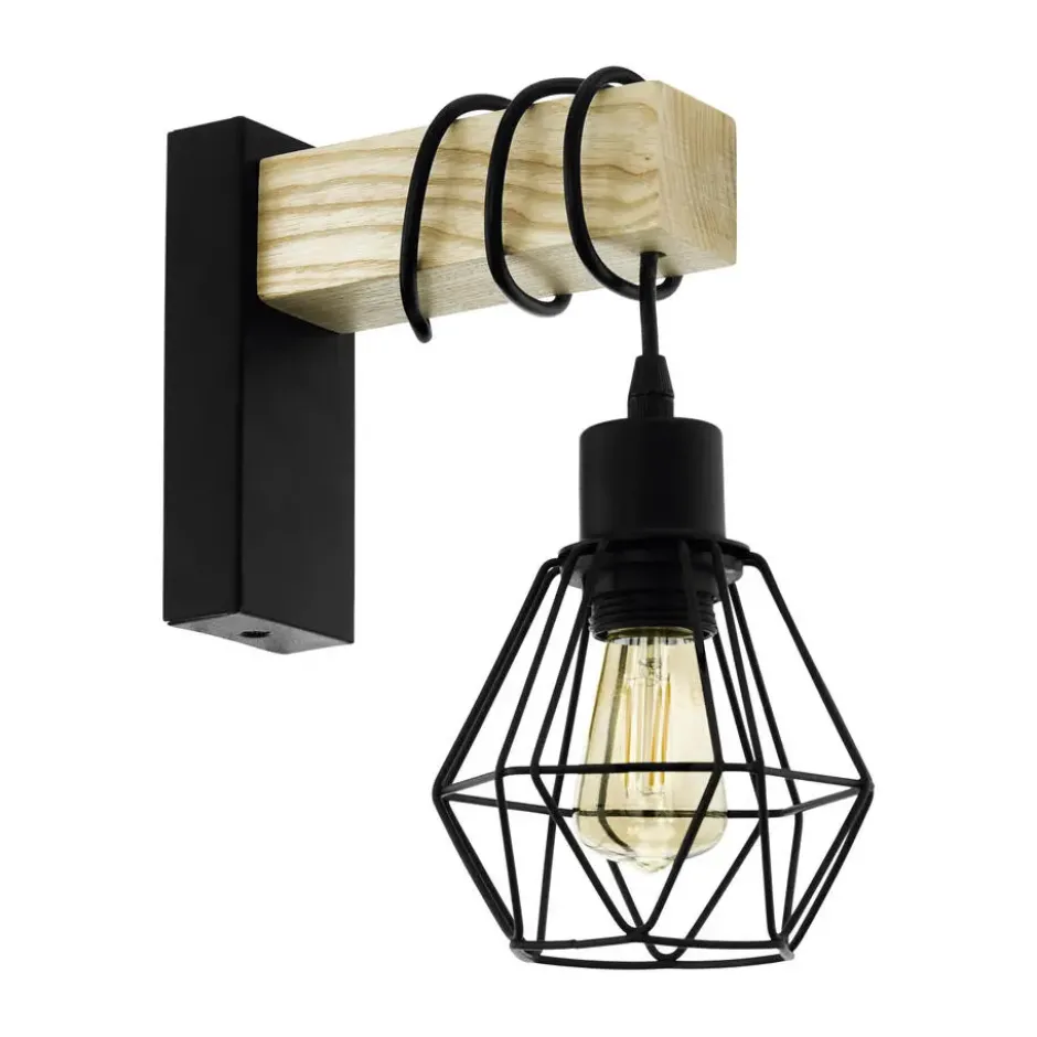 EGLO Townshend 5 Wandlamp - E27 - 27,5 cm - Hout - Zwart/Bruin
