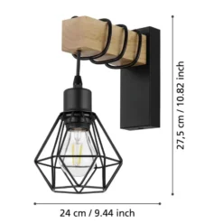 EGLO Townshend 5 Wandlamp - E27 - 27,5 cm - Hout - Zwart/Bruin