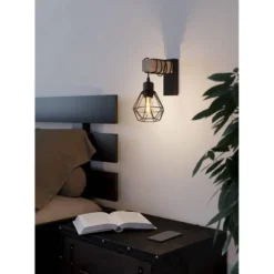 EGLO Townshend 5 Wandlamp - E27 - 27,5 cm - Hout - Zwart/Bruin