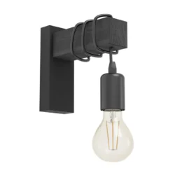 EGLO Townshend Wandlamp - E27 - Hout/Staal - Zwart