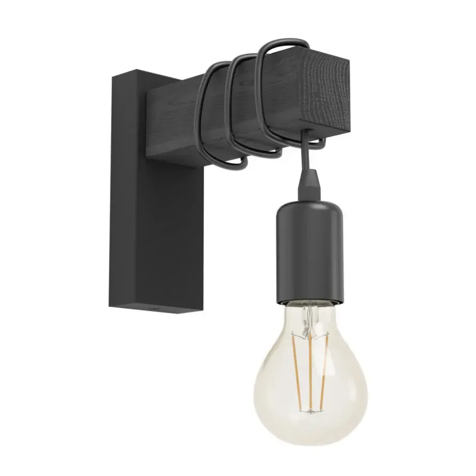 EGLO Townshend Wandlamp - E27 - Hout/Staal - Zwart
