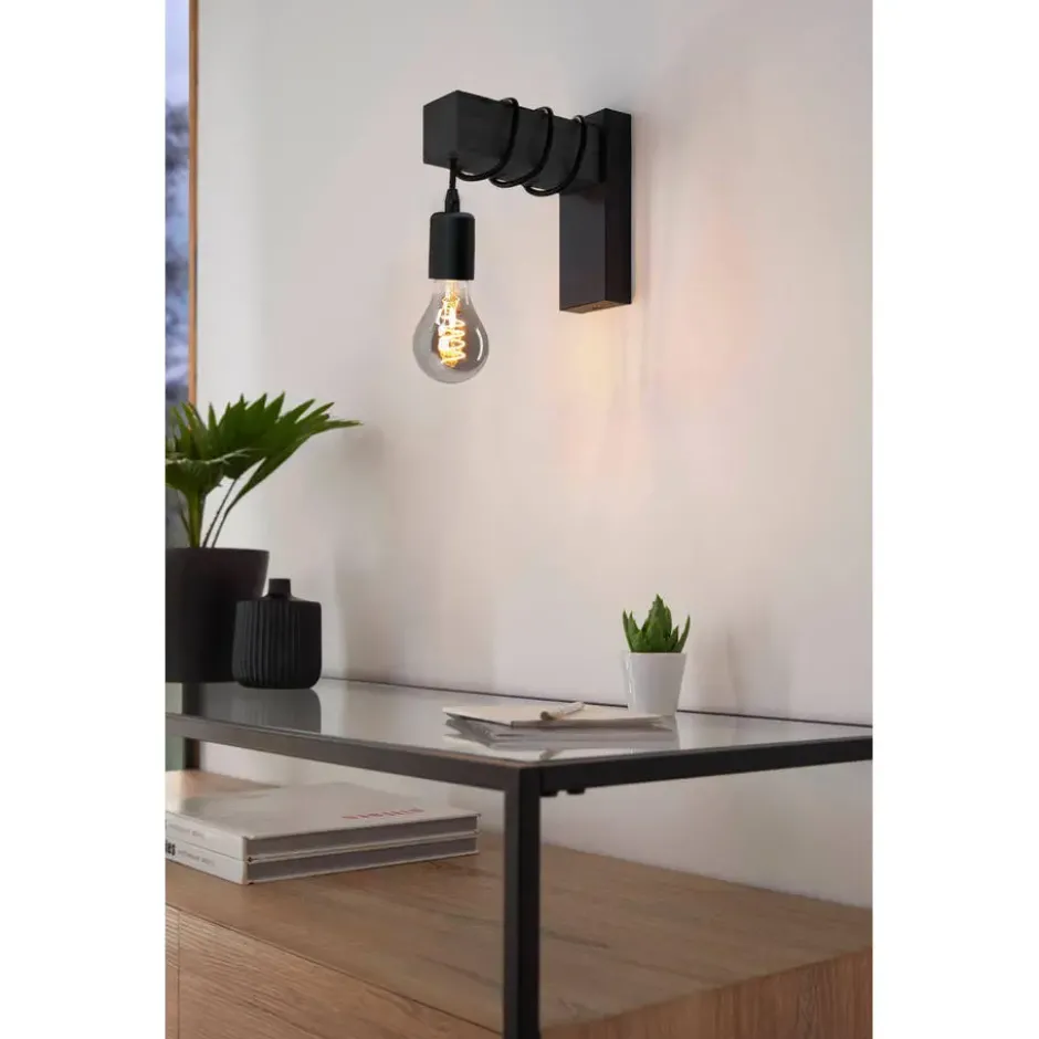 EGLO Townshend Wandlamp - E27 - Hout/Staal - Zwart