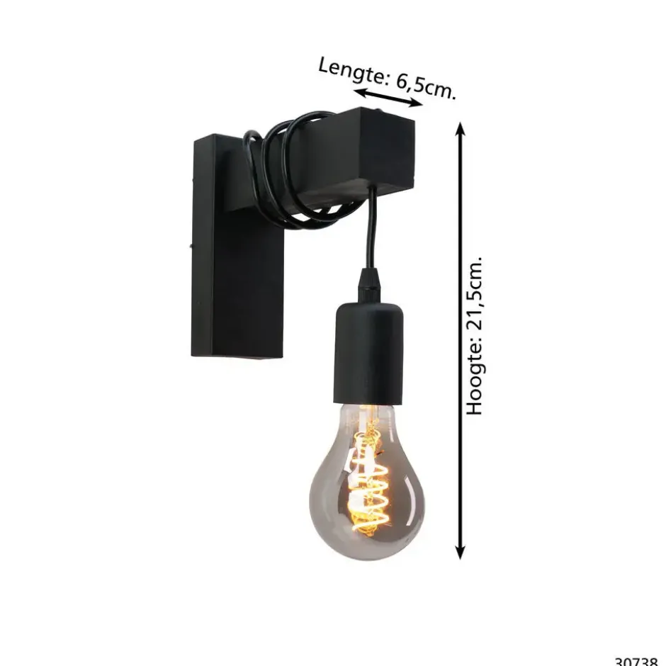 EGLO Townshend Wandlamp - E27 - Hout/Staal - Zwart