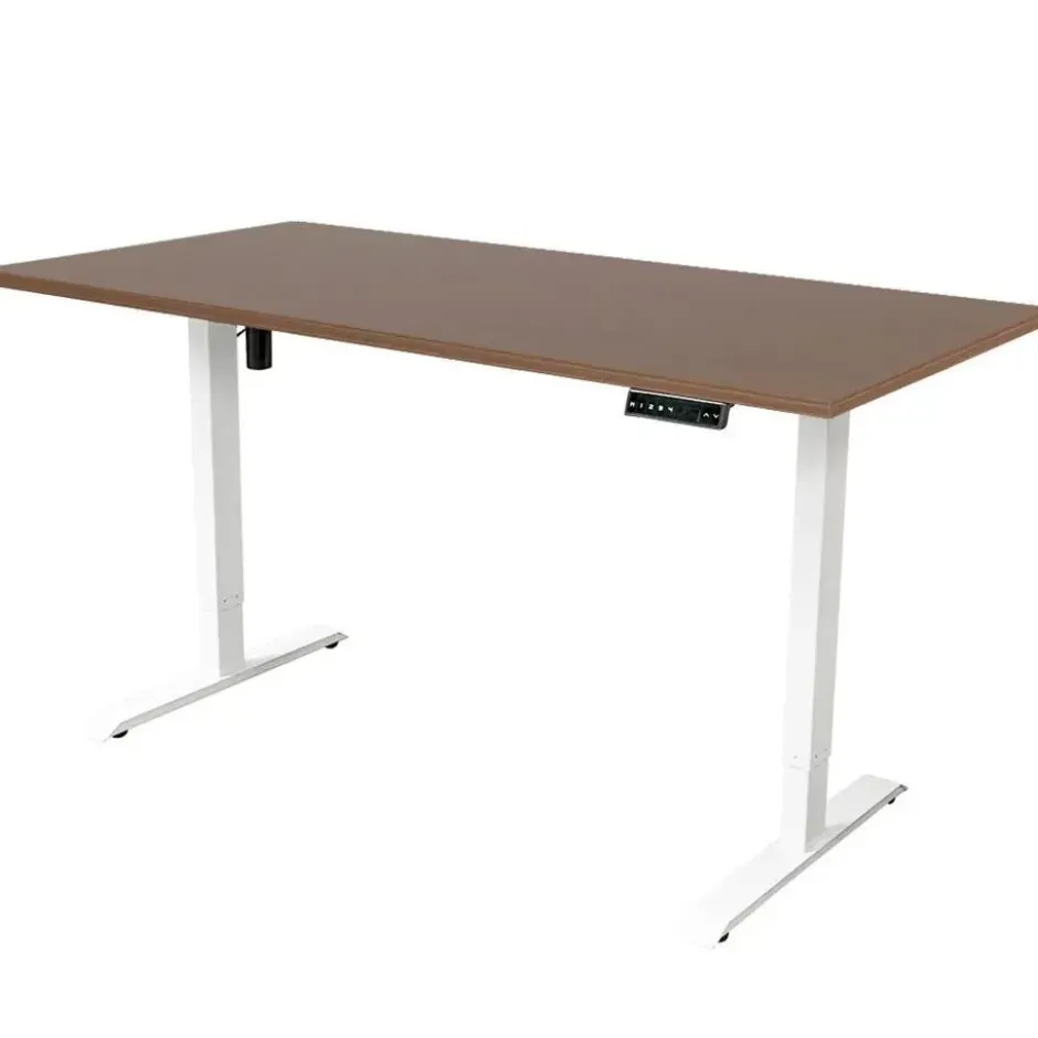 Elektrisch verstelbaar bureau - 140x80 cm - Single motor - Wit / Donker eiken