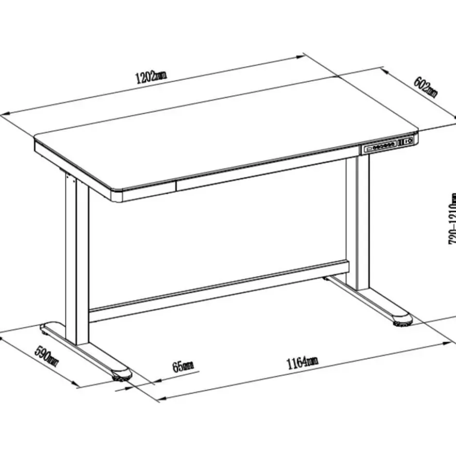 Elektrisch verstelbaar bureau / thuiswerkplek - 120x60 cm - Glas zwart