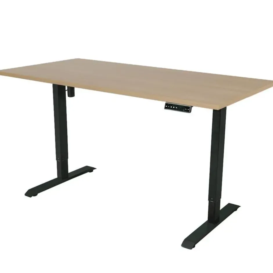 Elektrisch verstelbaar bureau - 140x80 cm - Single motor - Zwart / Eiken