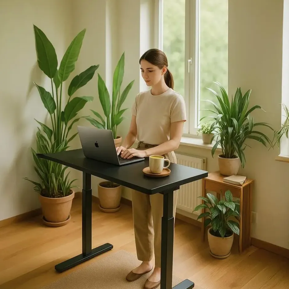 Elektrisch verstelbaar bureau - 180x80 cm - Single motor - Zwart / Antraciet