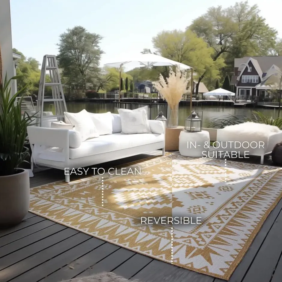 Elle Decoration Buitenkleed Gemini Dubbelzijdig Geel - 200x290 CM