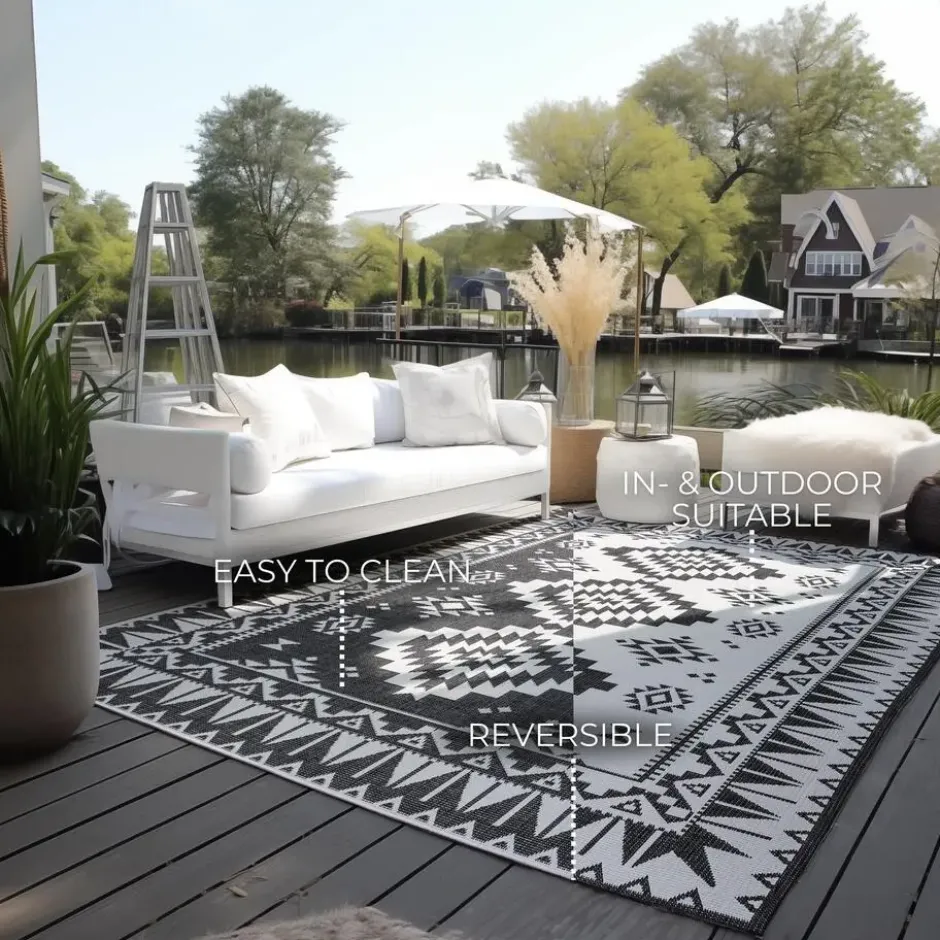 Elle Decoration Buitenkleed Gemini Dubbelzijdig Zwart - 160x230 CM
