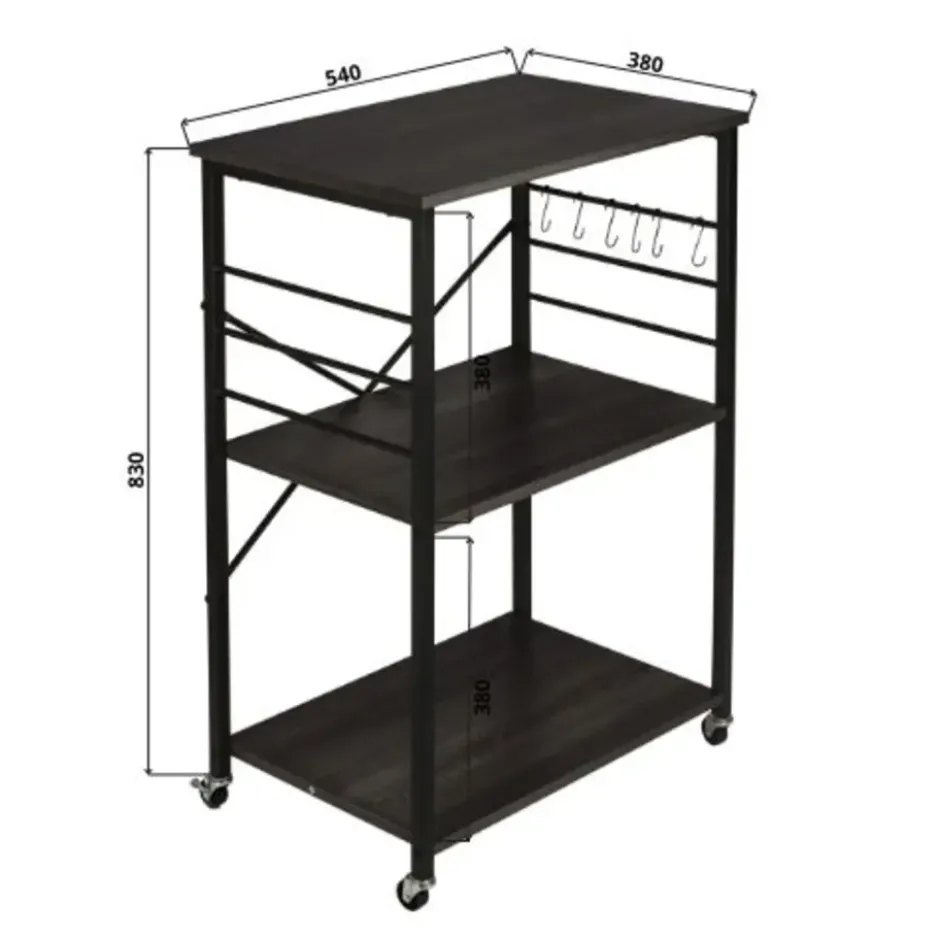 ERRO Serveerwagen - keukentrolley - 60x40x89 cm - zwart