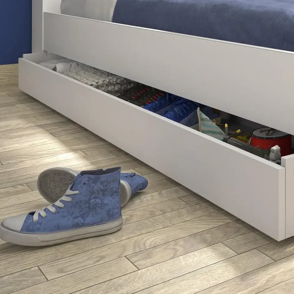 ERWAN Bed met opbergruimte 90x200 cm - Wit - 120x221x104 cm