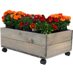 Esschert design plantenbak met zwenkwielen - hout - 59 x 39 x 25 cm