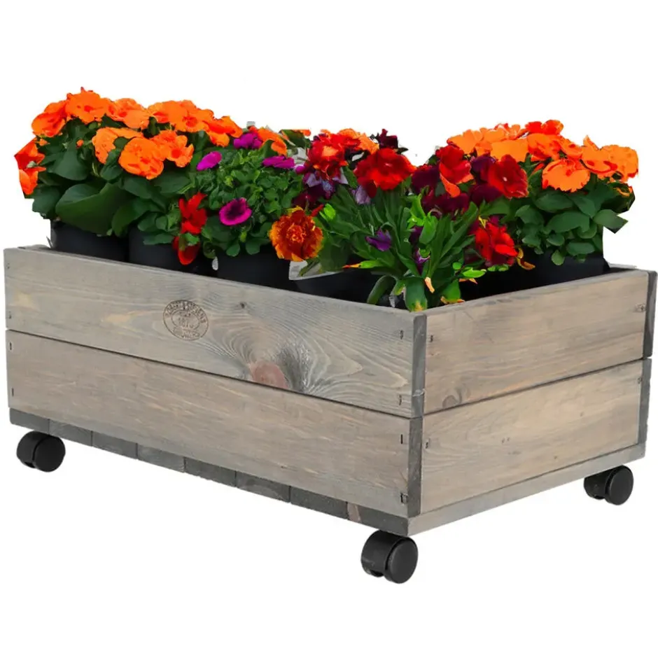 Esschert design plantenbak met zwenkwielen - hout - 59 x 39 x 25 cm