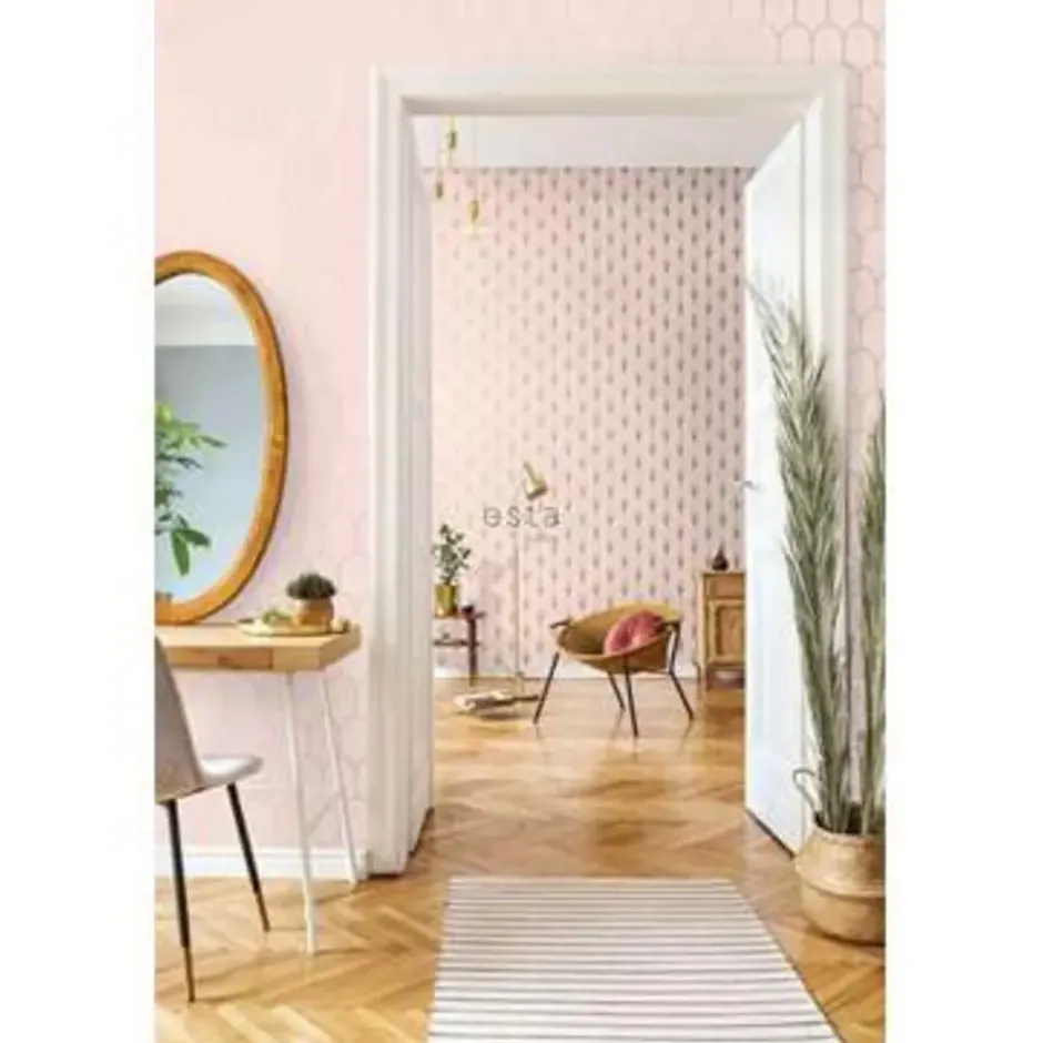 ESTAhome behang - art deco motief - roze en roségoud - 0.53 x 10,05 m