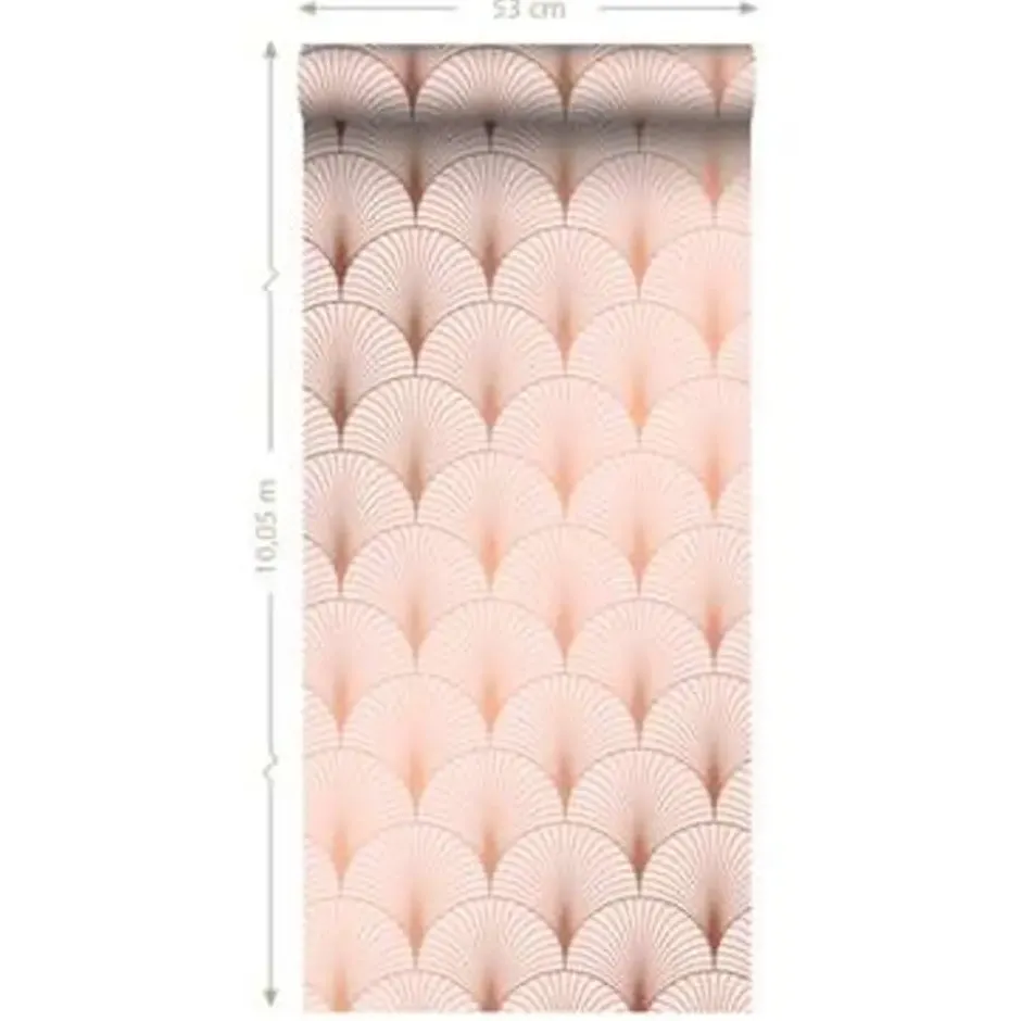 ESTAhome behang - art deco motief - roze en roségoud - 0.53 x 10,05 m