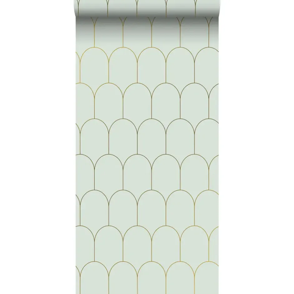ESTAhome behang - art deco motief - mintgroen en goud - 0.53 x 10.05 m