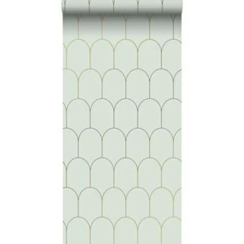ESTAhome behang - art deco motief - mintgroen en goud - 0.53 x 10.05 m