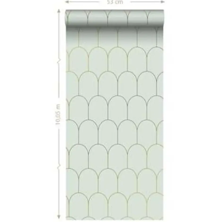 ESTAhome behang - art deco motief - mintgroen en goud - 0.53 x 10.05 m