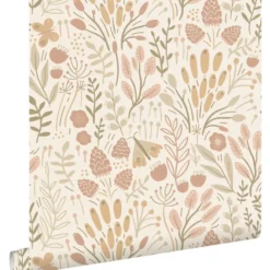 ESTAhome behang bladeren en bloemen beige en terracotta - 50 x 900 cm