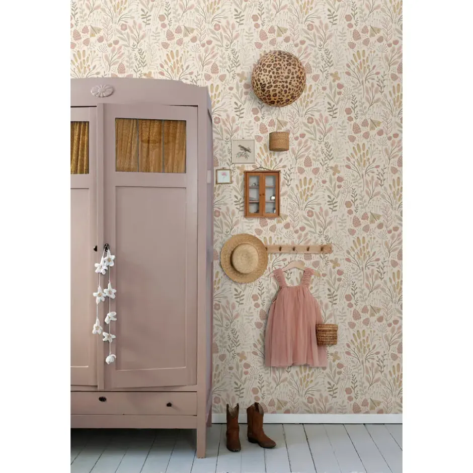 ESTAhome behang bladeren en bloemen beige en terracotta - 50 x 900 cm