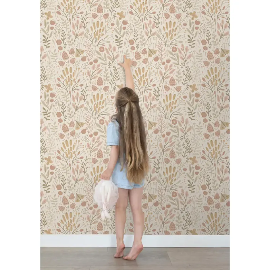 ESTAhome behang bladeren en bloemen beige en terracotta - 50 x 900 cm