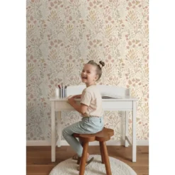 ESTAhome behang bladeren en bloemen beige en terracotta - 50 x 900 cm
