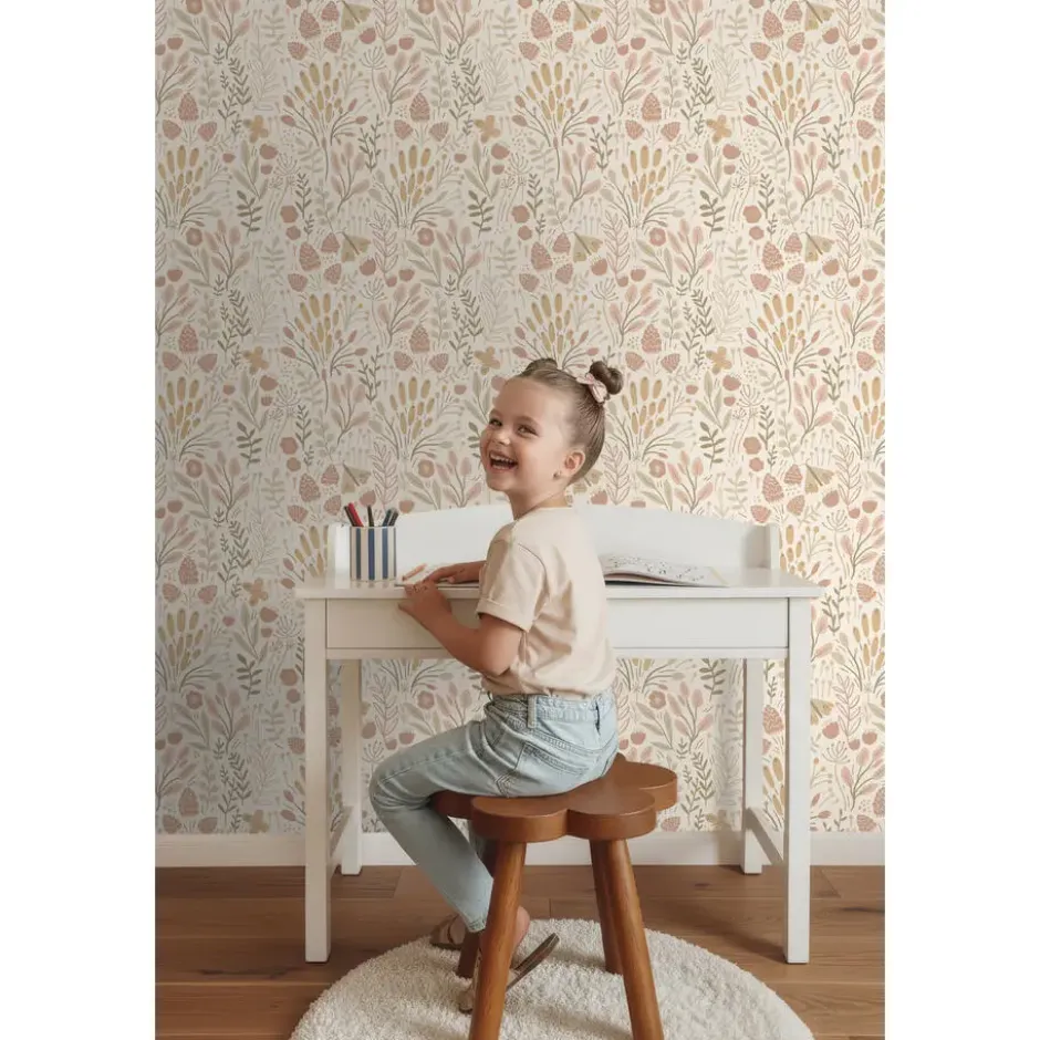 ESTAhome behang bladeren en bloemen beige en terracotta - 50 x 900 cm