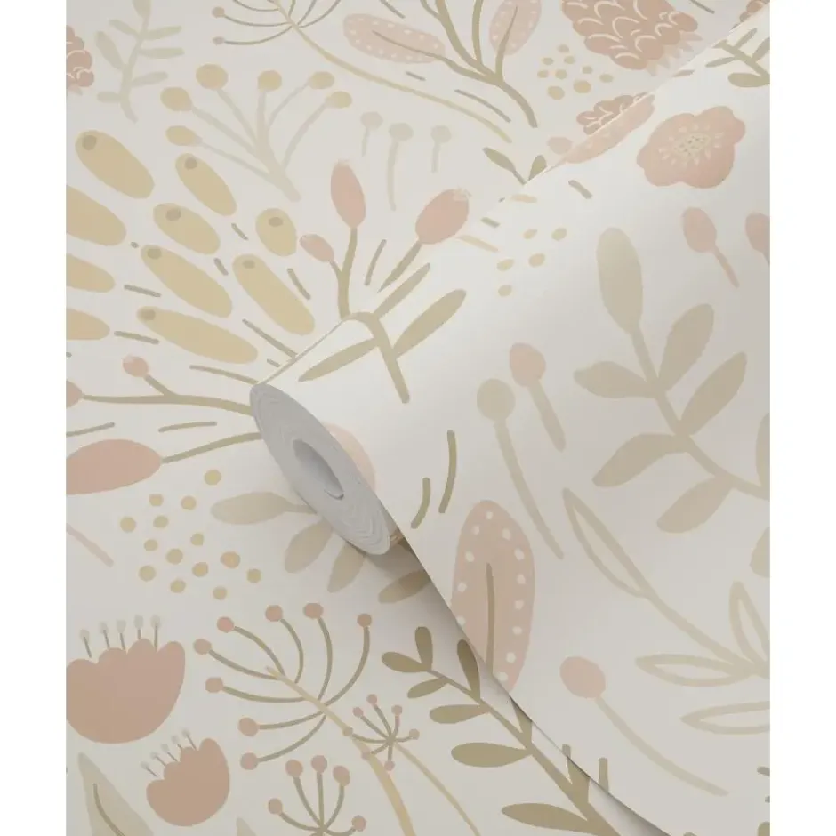 ESTAhome behang bladeren en bloemen beige en terracotta - 50 x 900 cm