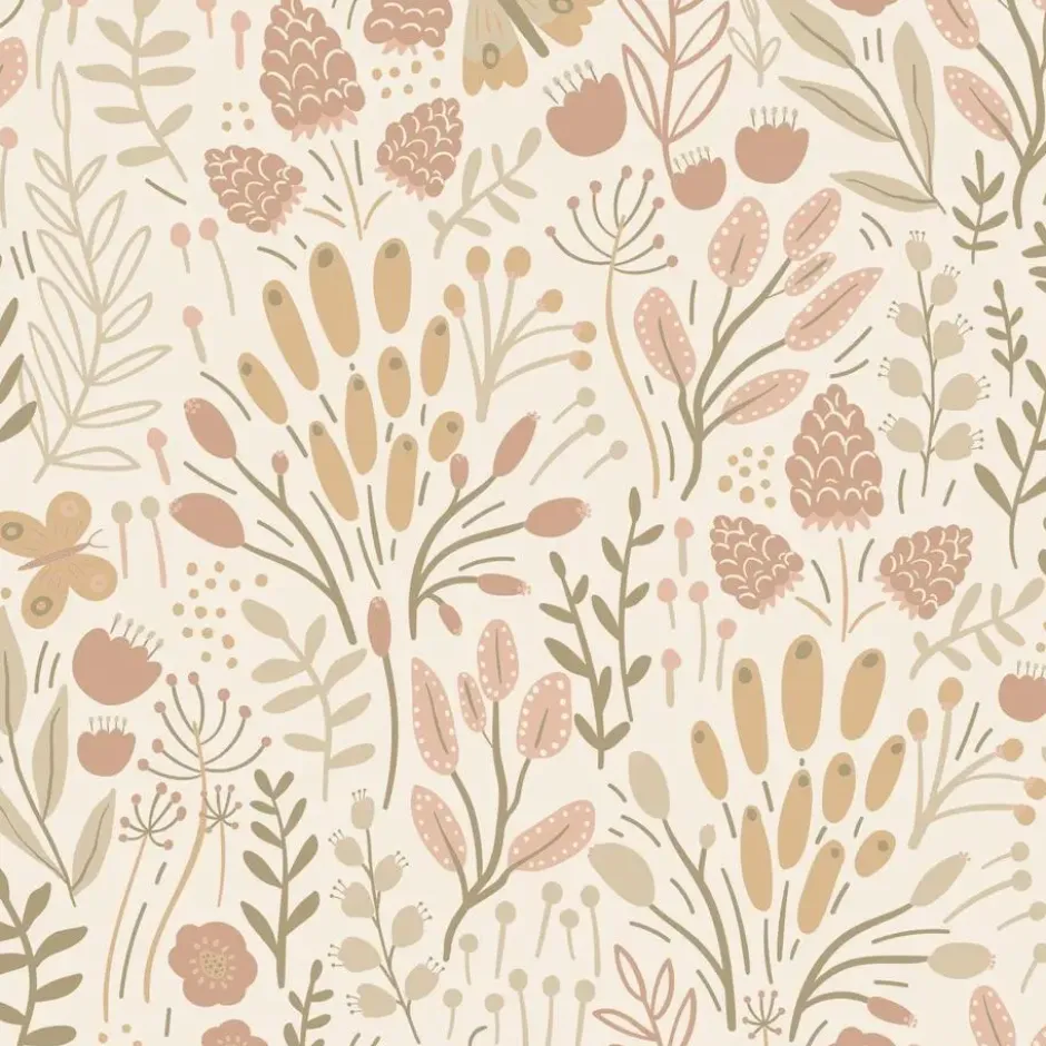 ESTAhome behang bladeren en bloemen beige en terracotta - 50 x 900 cm