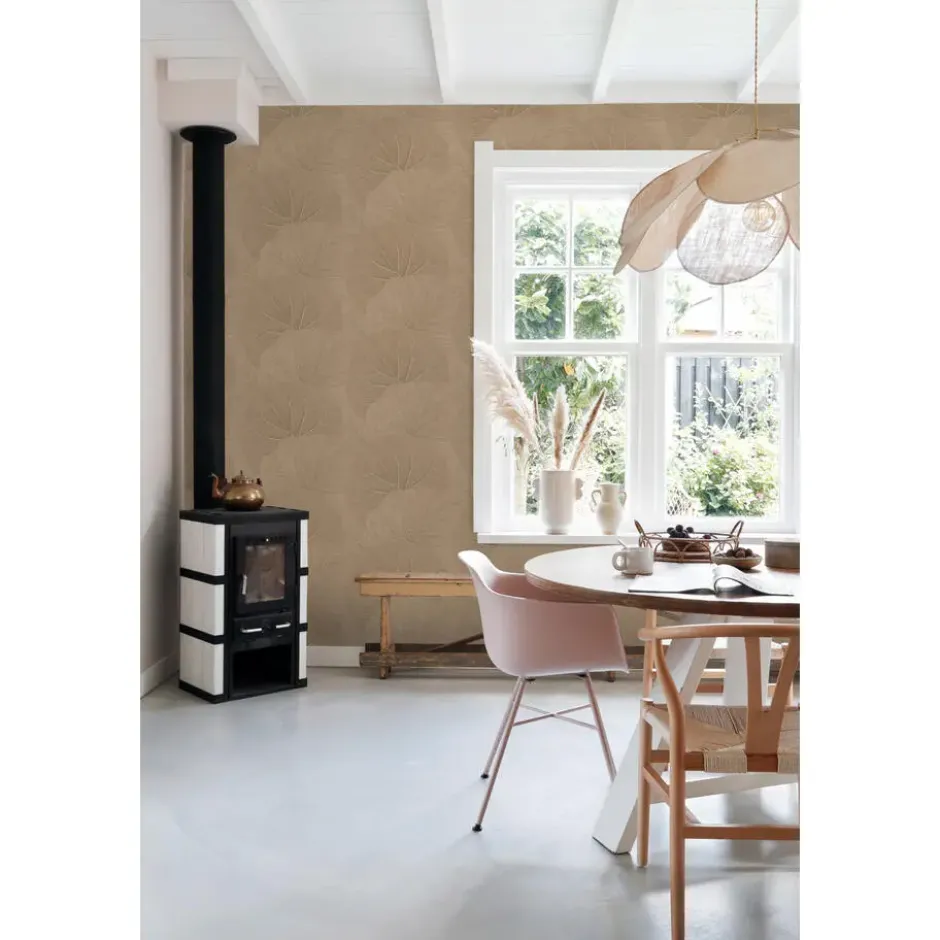 ESTAhome behang bladeren zand beige - 53 x 1005 cm