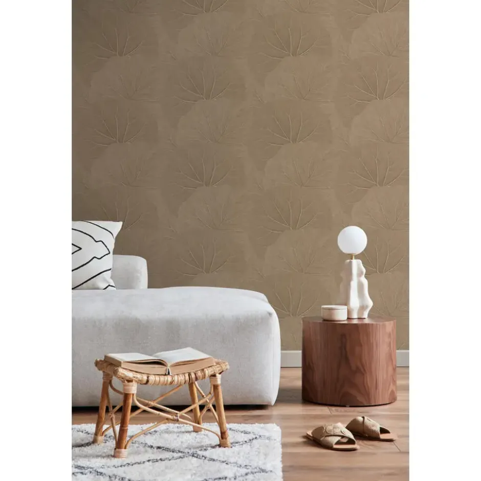 ESTAhome behang bladeren zand beige - 53 x 1005 cm