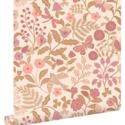 ESTAhome behang bloemen en vogels roze - 50 x 900 cm
