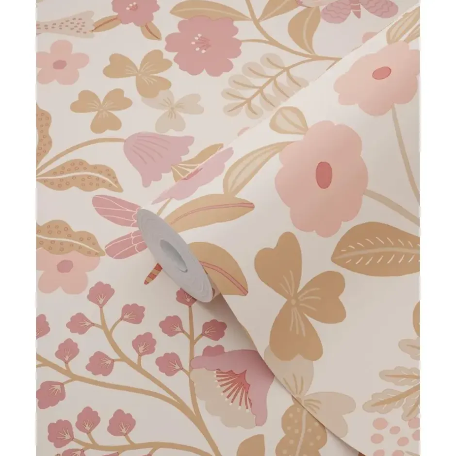 ESTAhome behang bloemen en vogels roze - 50 x 900 cm
