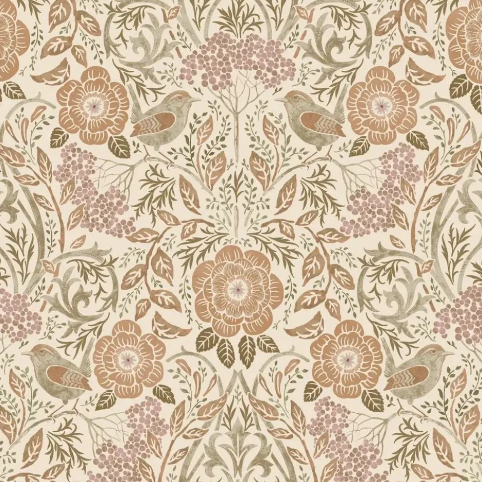 ESTAhome behang - bloemen en vogels in art nouveau stijl