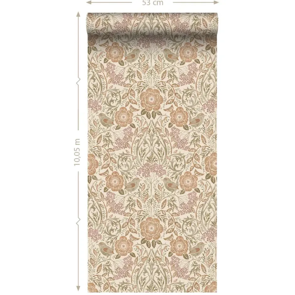 ESTAhome behang - bloemen en vogels in art nouveau stijl