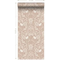 ESTAhome behang bloemen en vogels in art nouveau stijl nude kleur en wit