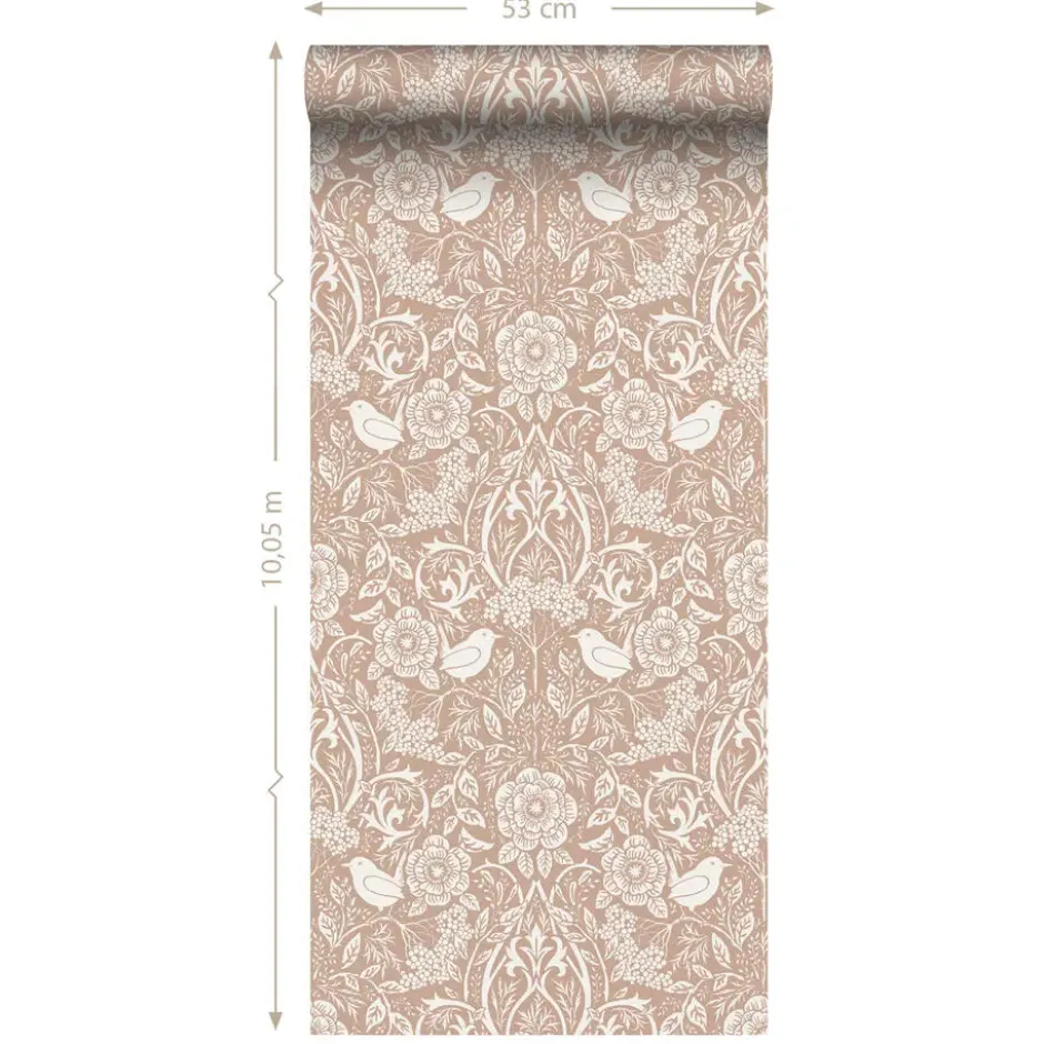 ESTAhome behang bloemen en vogels in art nouveau stijl nude kleur en wit