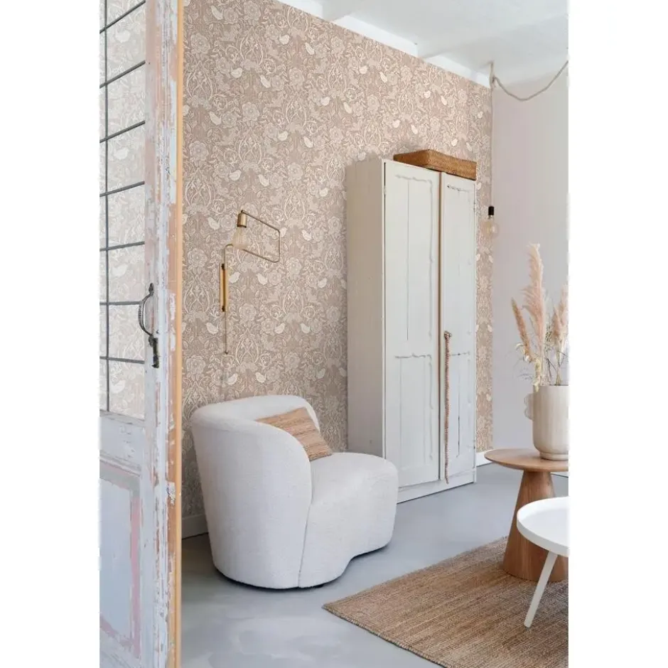 ESTAhome behang bloemen en vogels in art nouveau stijl nude kleur en wit