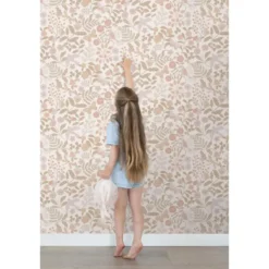 ESTAhome behang bloemen en vogels wit, beige en zacht roze - 53 x 1005 cm