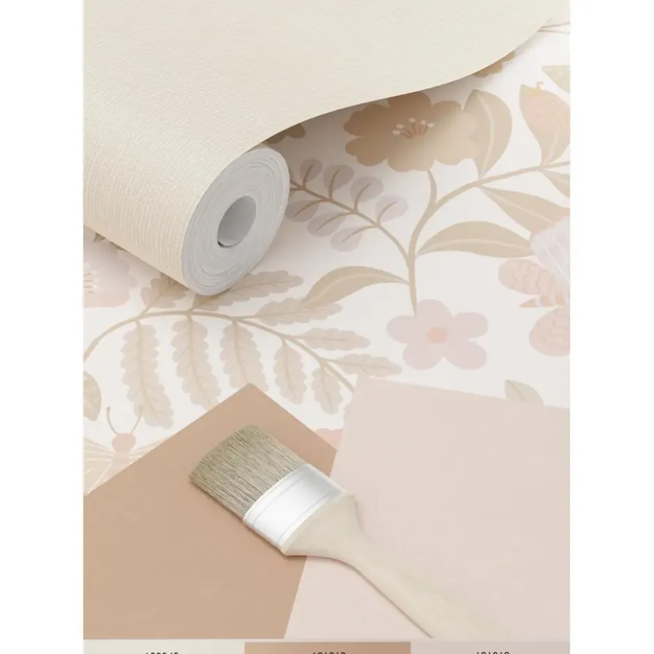 ESTAhome behang bloemen en vogels wit, beige en zacht roze - 53 x 1005 cm