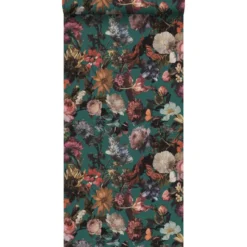 ESTAhome behang - bloemen - smaragd groen - 0.53 x 10.05 m
