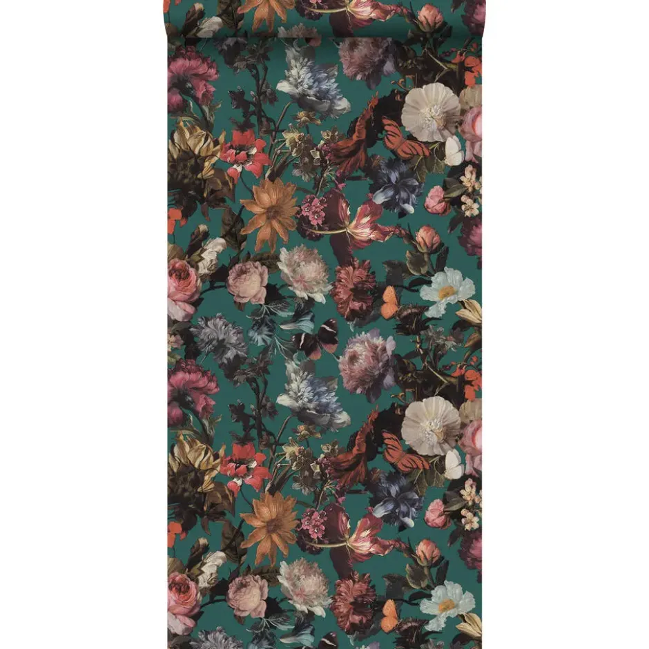 ESTAhome behang - bloemen - smaragd groen - 0.53 x 10.05 m