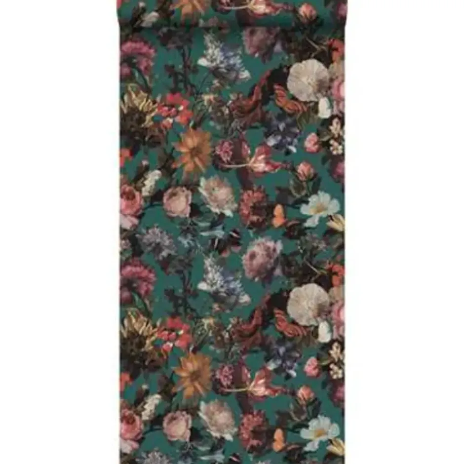 ESTAhome behang - bloemen - smaragd groen - 0.53 x 10.05 m