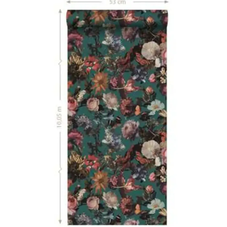 ESTAhome behang - bloemen - smaragd groen - 0.53 x 10.05 m