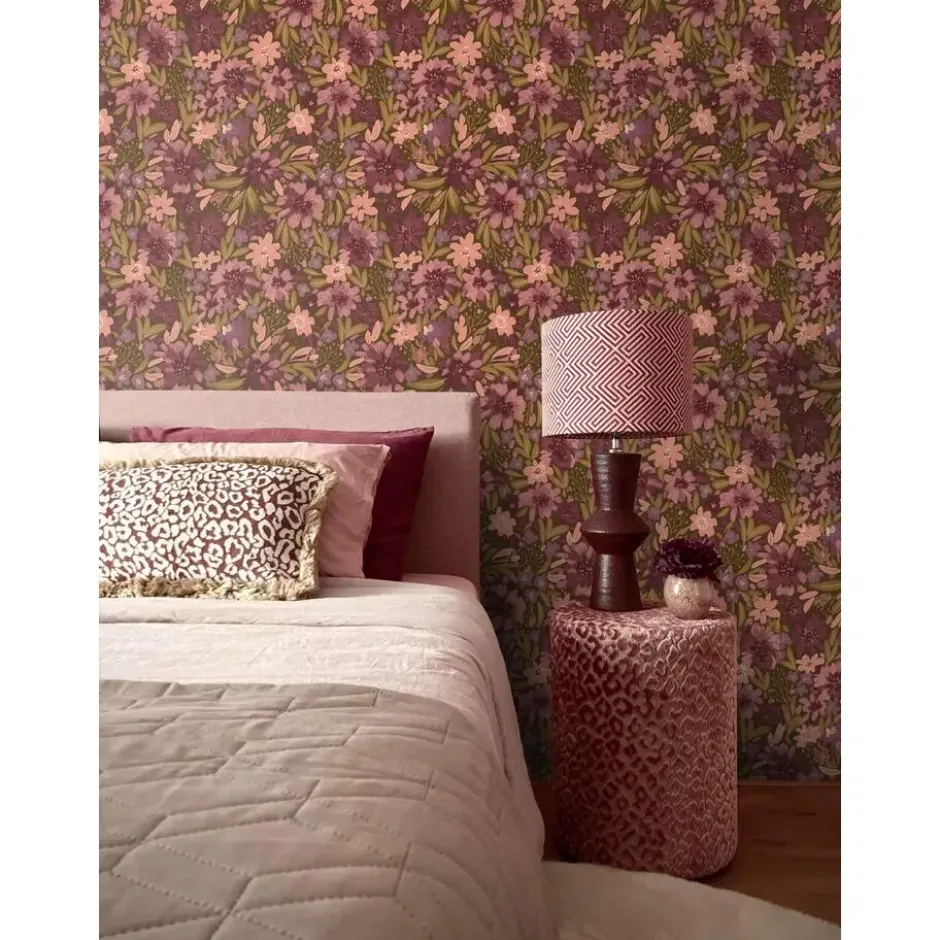 ESTAhome behang bloemen vergrijsd groen en paars - 50 x 900 cm