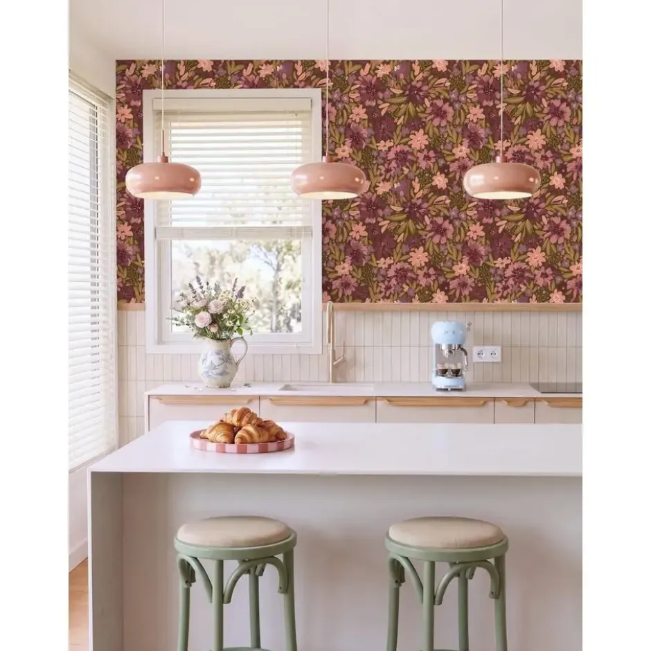 ESTAhome behang bloemen vergrijsd groen en paars - 50 x 900 cm