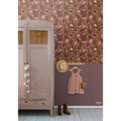 ESTAhome behang bloemen vergrijsd groen en paars - 50 x 900 cm
